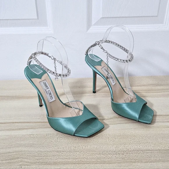 Jimmy Choo Saeda 100 Satin Crystal Embellished Sandals Size 39/9 - Picture 12 of 16